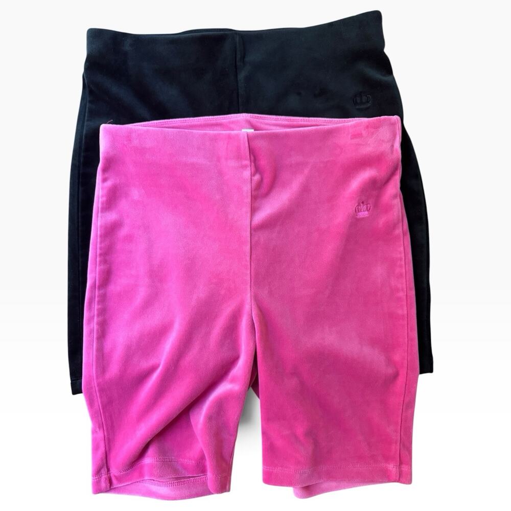Juicy Couture Pink/Black Velour Biker Shorts Women’s Medium Set